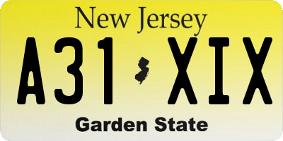 NJ license plate A31XIX