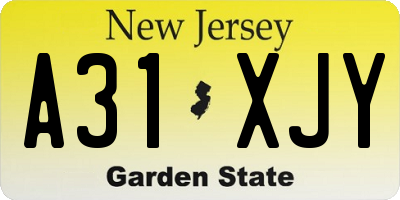 NJ license plate A31XJY
