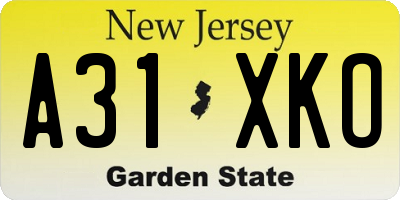 NJ license plate A31XKO