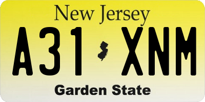 NJ license plate A31XNM