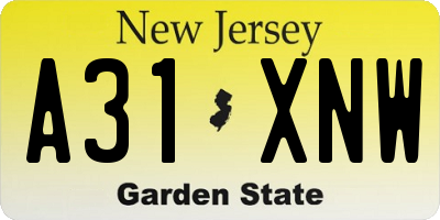 NJ license plate A31XNW