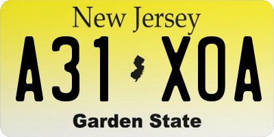 NJ license plate A31XOA