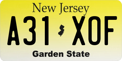 NJ license plate A31XOF