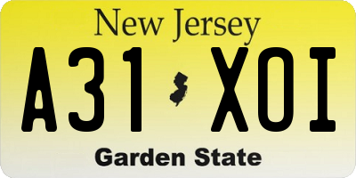 NJ license plate A31XOI