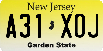 NJ license plate A31XOJ