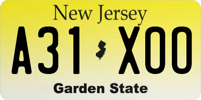 NJ license plate A31XOO