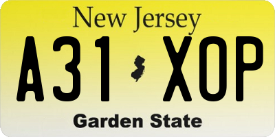 NJ license plate A31XOP