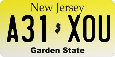 NJ license plate A31XOU