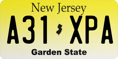 NJ license plate A31XPA