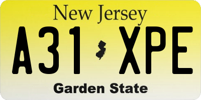 NJ license plate A31XPE