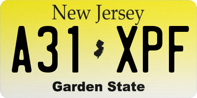 NJ license plate A31XPF