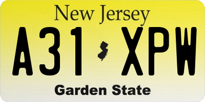 NJ license plate A31XPW
