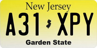 NJ license plate A31XPY