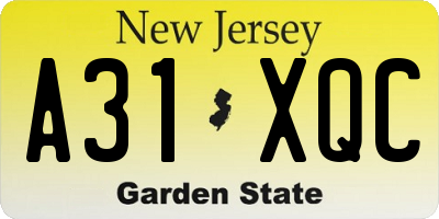 NJ license plate A31XQC