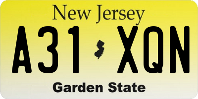 NJ license plate A31XQN