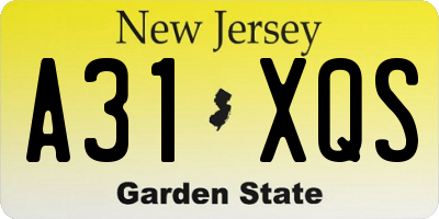 NJ license plate A31XQS