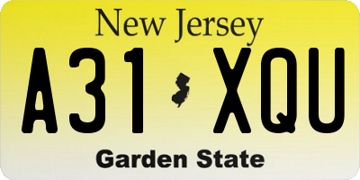 NJ license plate A31XQU