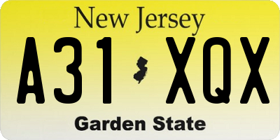 NJ license plate A31XQX