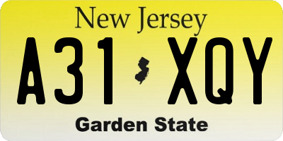 NJ license plate A31XQY
