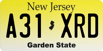 NJ license plate A31XRD