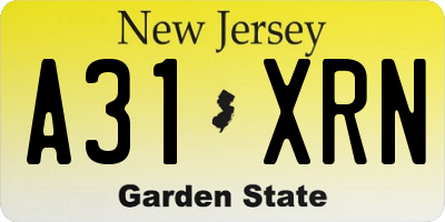 NJ license plate A31XRN