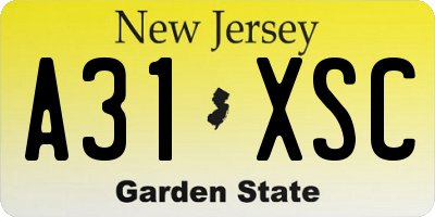 NJ license plate A31XSC