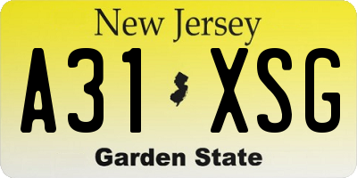 NJ license plate A31XSG
