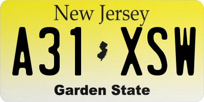 NJ license plate A31XSW