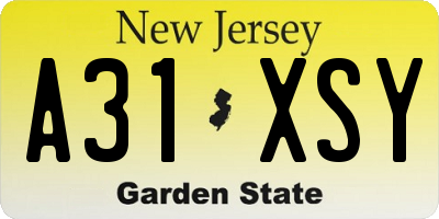 NJ license plate A31XSY