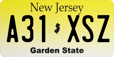 NJ license plate A31XSZ