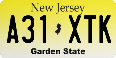 NJ license plate A31XTK
