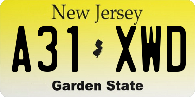 NJ license plate A31XWD