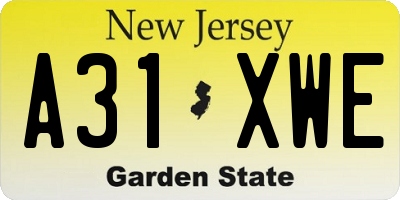NJ license plate A31XWE