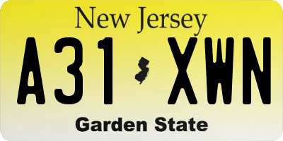 NJ license plate A31XWN