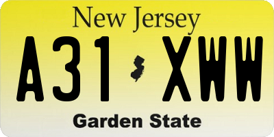 NJ license plate A31XWW