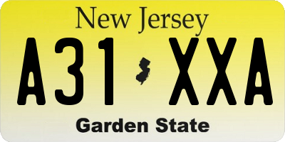 NJ license plate A31XXA