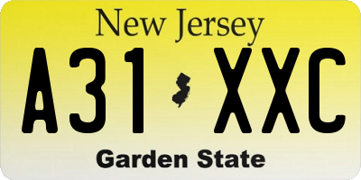 NJ license plate A31XXC