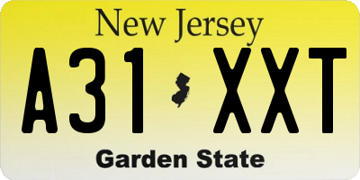 NJ license plate A31XXT
