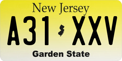 NJ license plate A31XXV
