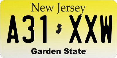 NJ license plate A31XXW