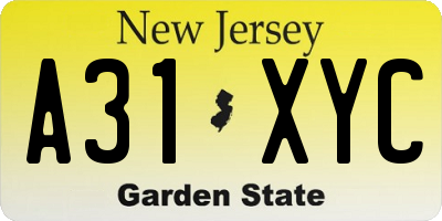 NJ license plate A31XYC