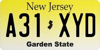 NJ license plate A31XYD