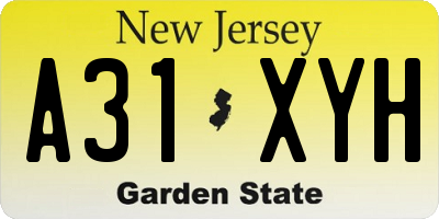 NJ license plate A31XYH
