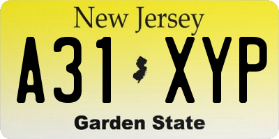 NJ license plate A31XYP