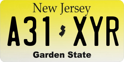 NJ license plate A31XYR