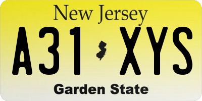NJ license plate A31XYS