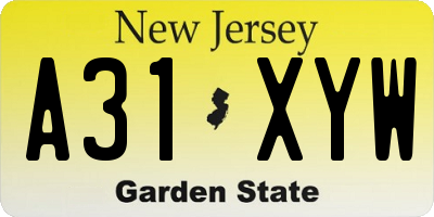 NJ license plate A31XYW