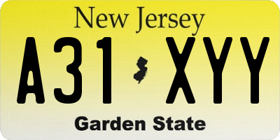 NJ license plate A31XYY