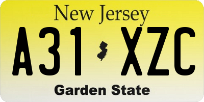 NJ license plate A31XZC
