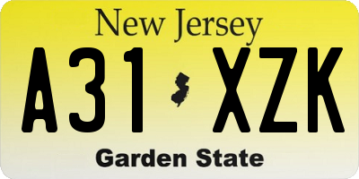 NJ license plate A31XZK